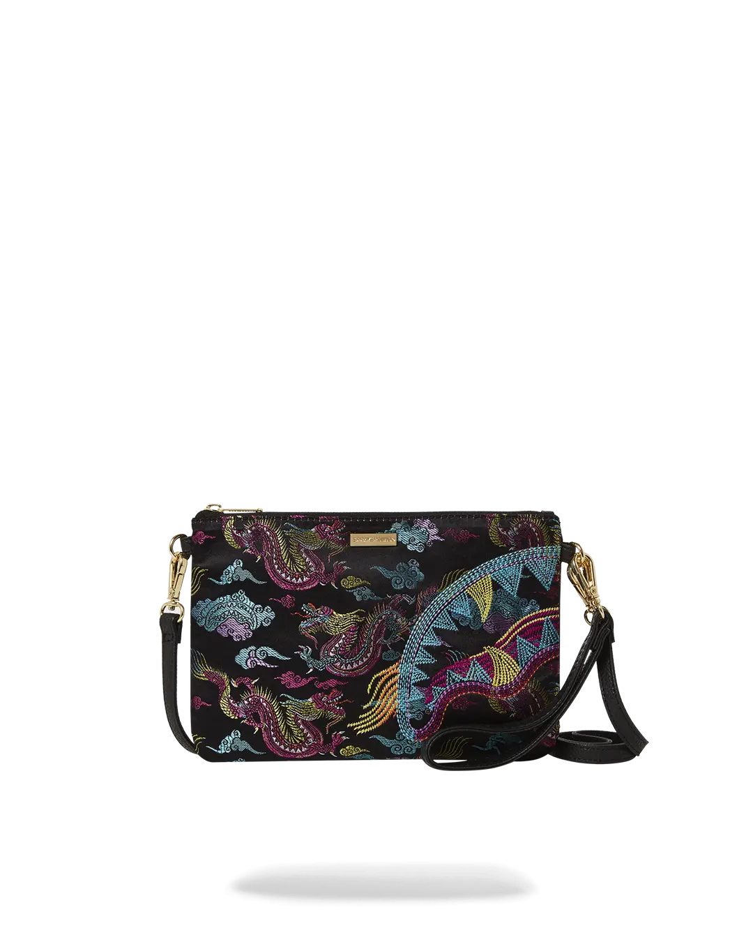 EMBROIDERED DRAGONS CROSSOVER CLUTCH
