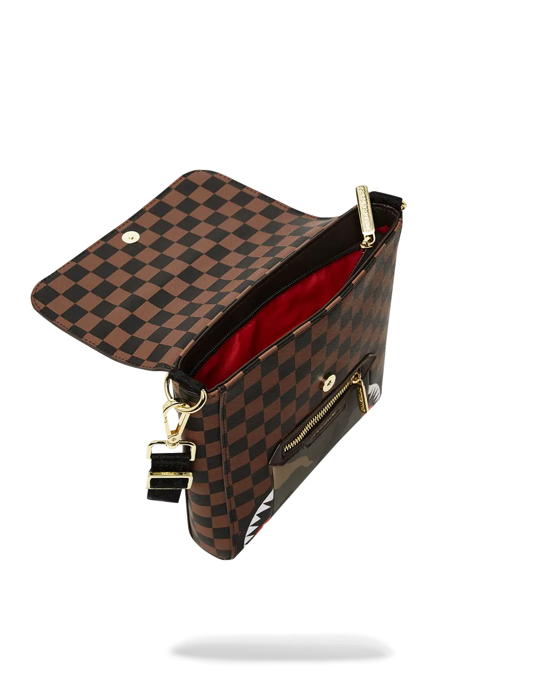 EXTERIOR GOLD ZIP POCKET SHARKS IN PARIS MESSENGER SLING BAG - Image 7