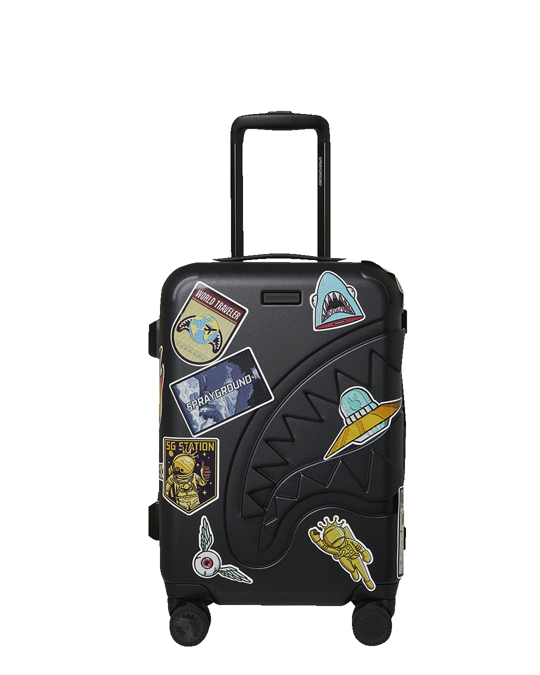 THE JOURNEY BEGINS SHARKITECTURE CARRY-ON LUGGAGE BLACK WITH EXTRA STICKERS - Image 3