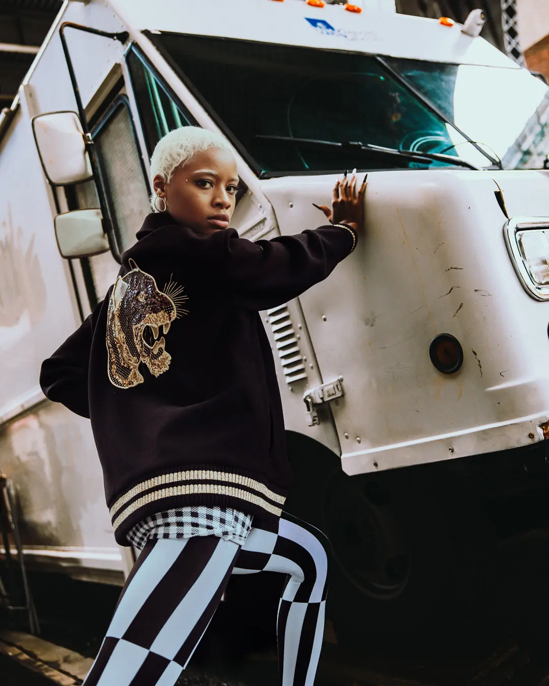 A.I.9 AFRICAN INTELLIGENCE GUILDED LEOPARD - SANDFLOWER COLLAB VARSITY JACKET - Image 5