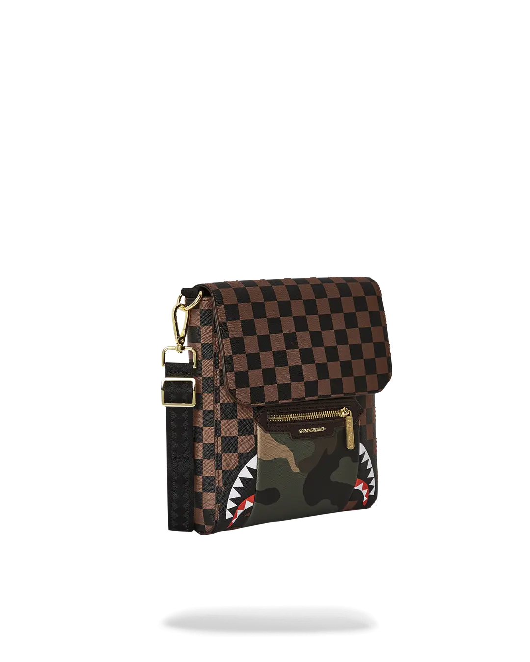 EXTERIOR GOLD ZIP POCKET SHARKS IN PARIS MESSENGER SLING BAG - Image 3